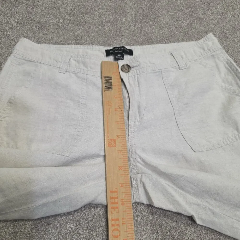 Banana Republic Women's Cargo Capri Pants Size 8P Petite Khaki Linen Blend